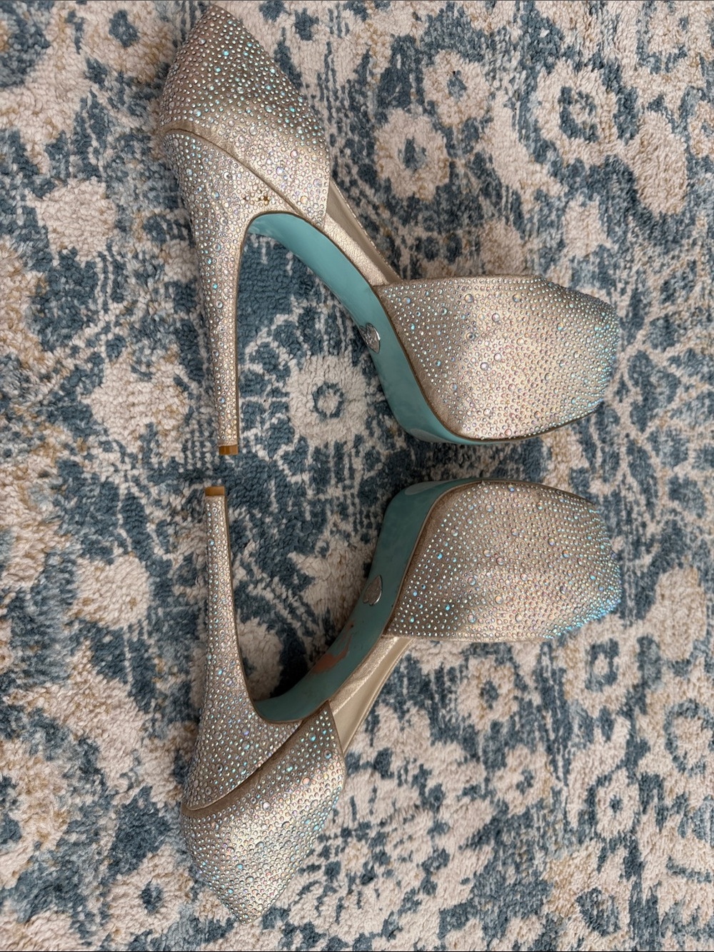 Betsey Johnson Silver Crystal Platform Pumps SZ 13M